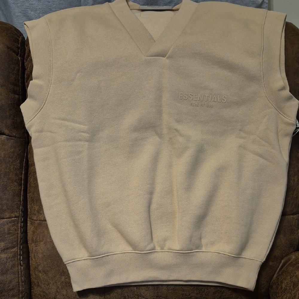 Essentials Men's Beige V-Neck Sweater Vest
